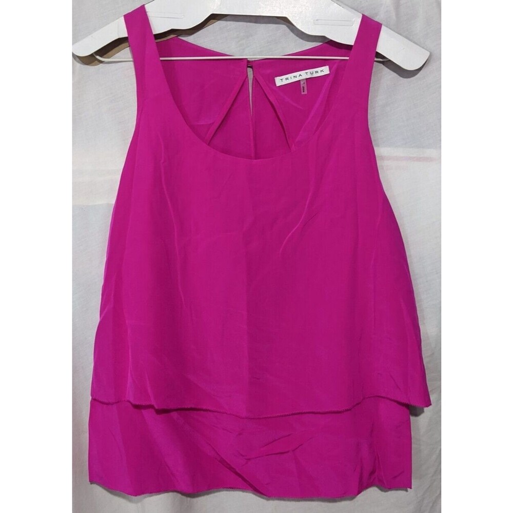Trina Turk Hot Pink Silk Scoop Neck Layered Tank Top